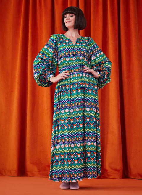 Dawn O’Porter X Joanie - Bronx Floral Stripe Print Balloon Sleeve Midaxi Dress