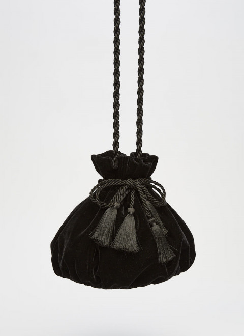 Filey Black Velvet Pouch Bag - Product Front
