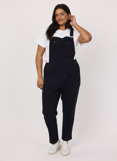 Leanne High Waist Dungarees - Black - Model Front - White Top