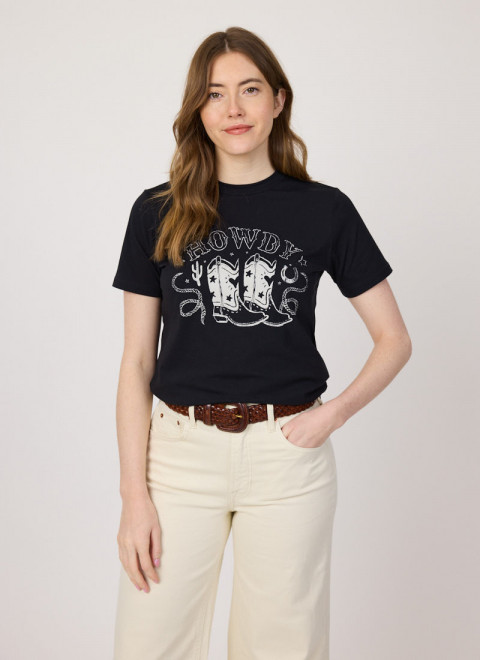Matteo Howdy Cowgirl Graphic Slogan Tee - Model Front